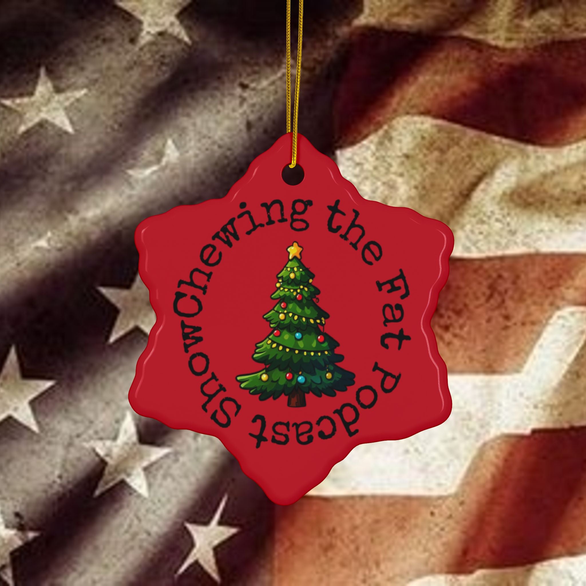 Ceramic Ornament — “Chewing the Fat Podcast” Double-Sided Christmas Tree Design