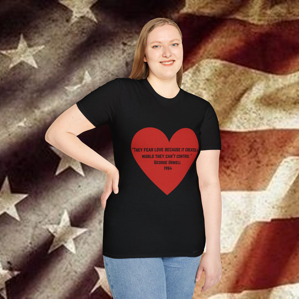 Podcast QR T‑Shirt — Red Heart Quote "They Fear Love"