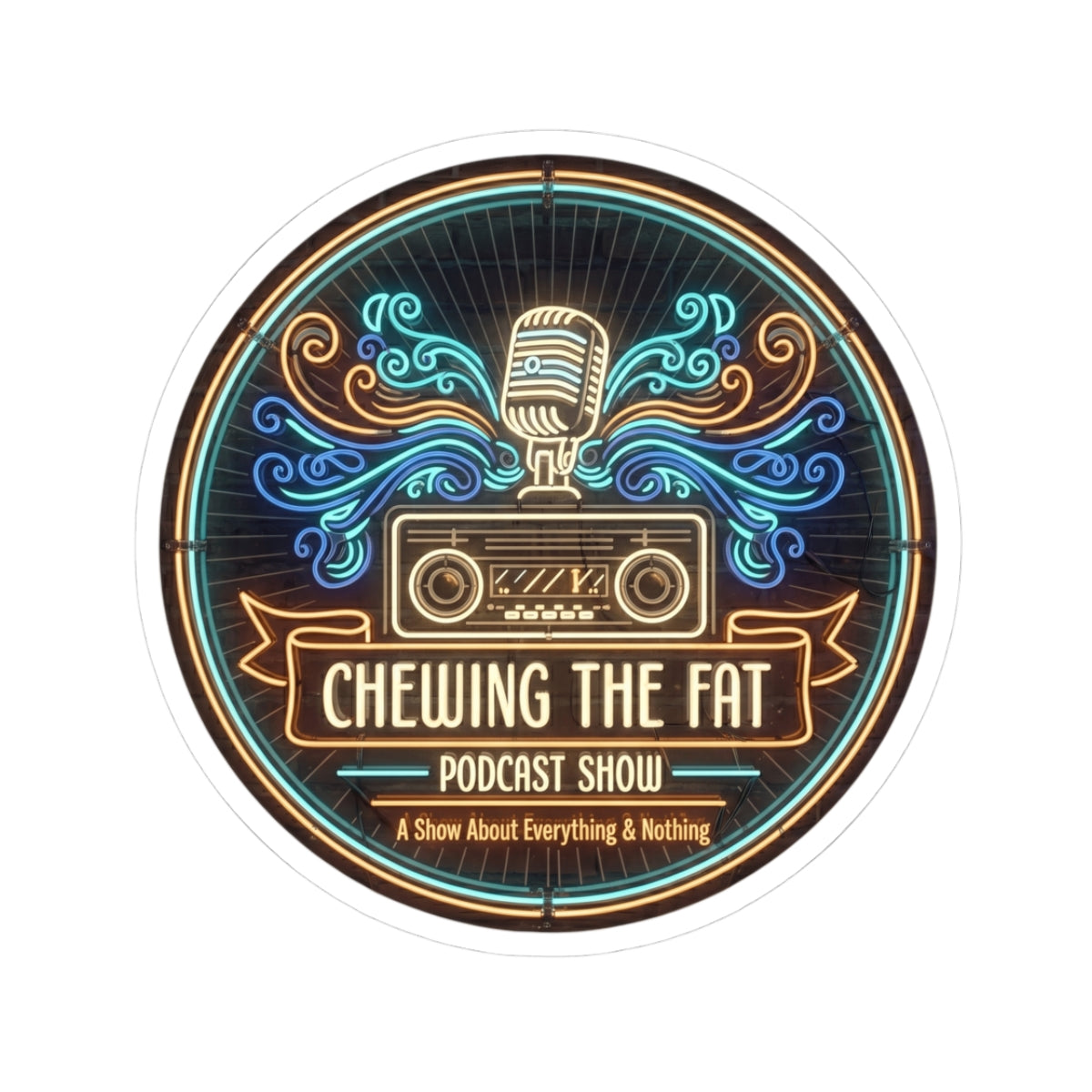 Podcast Logo Sticker — "Chewing the Fat" Kiss-Cut Vinyl