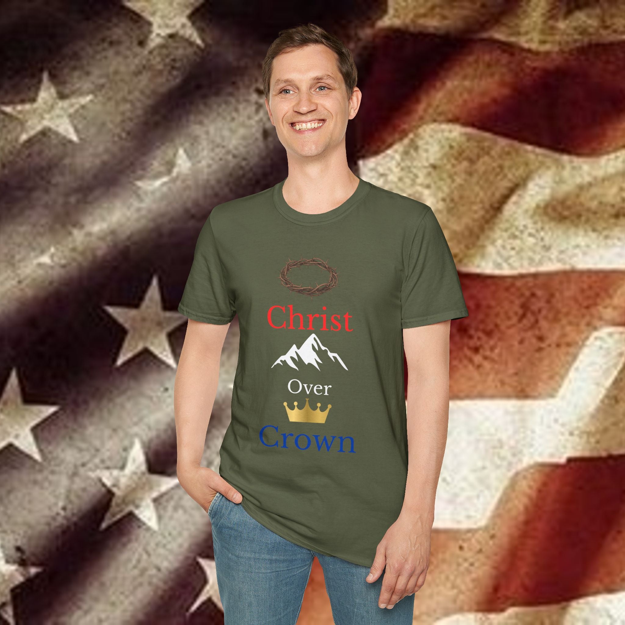 Christ Over Crown T-Shirt — Christian Faith Mountain Tee