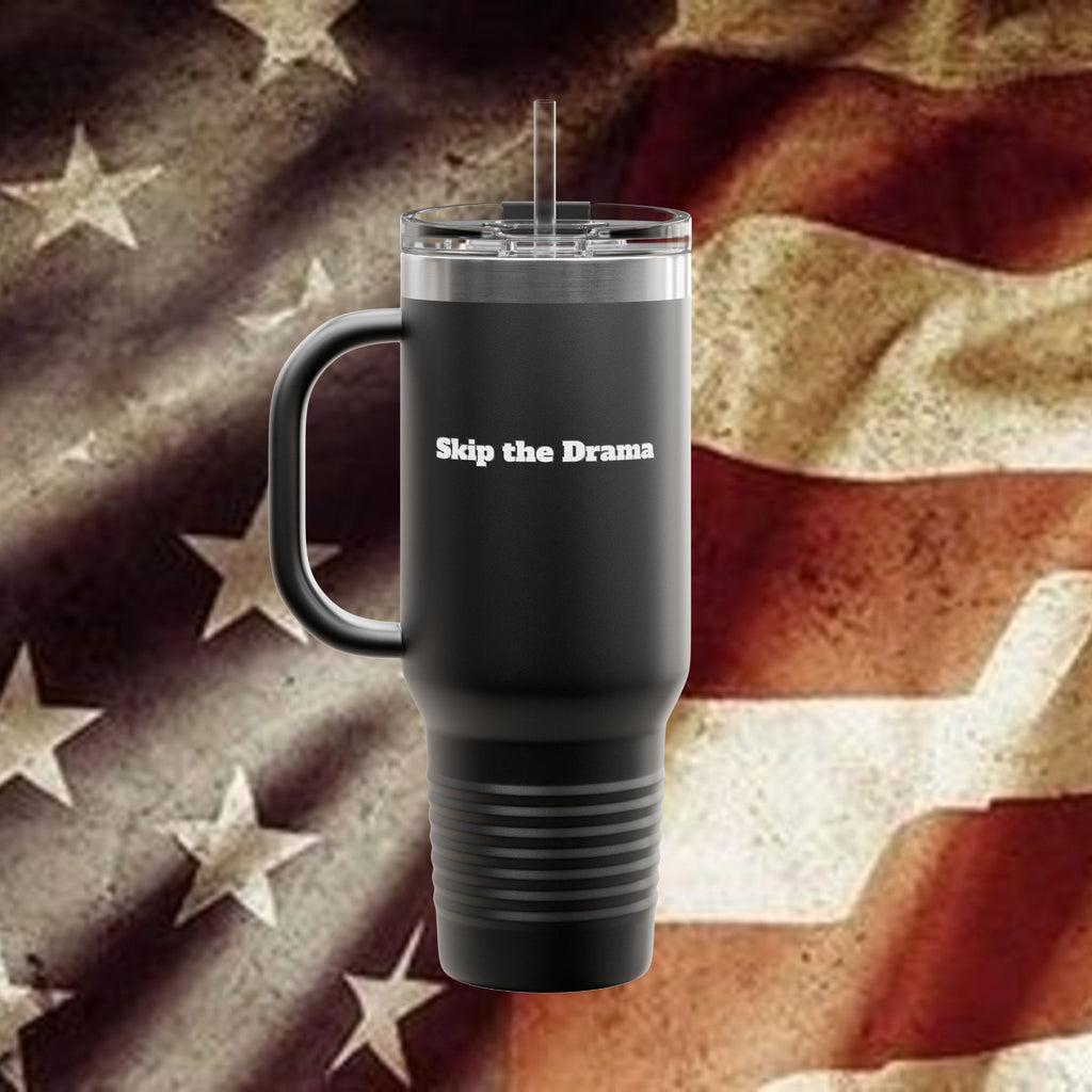 40oz Insulated Travel Mug — 'Chewing the Fat' Retro Radio Logo, Heavy-Duty Stainless Steel Tumbler