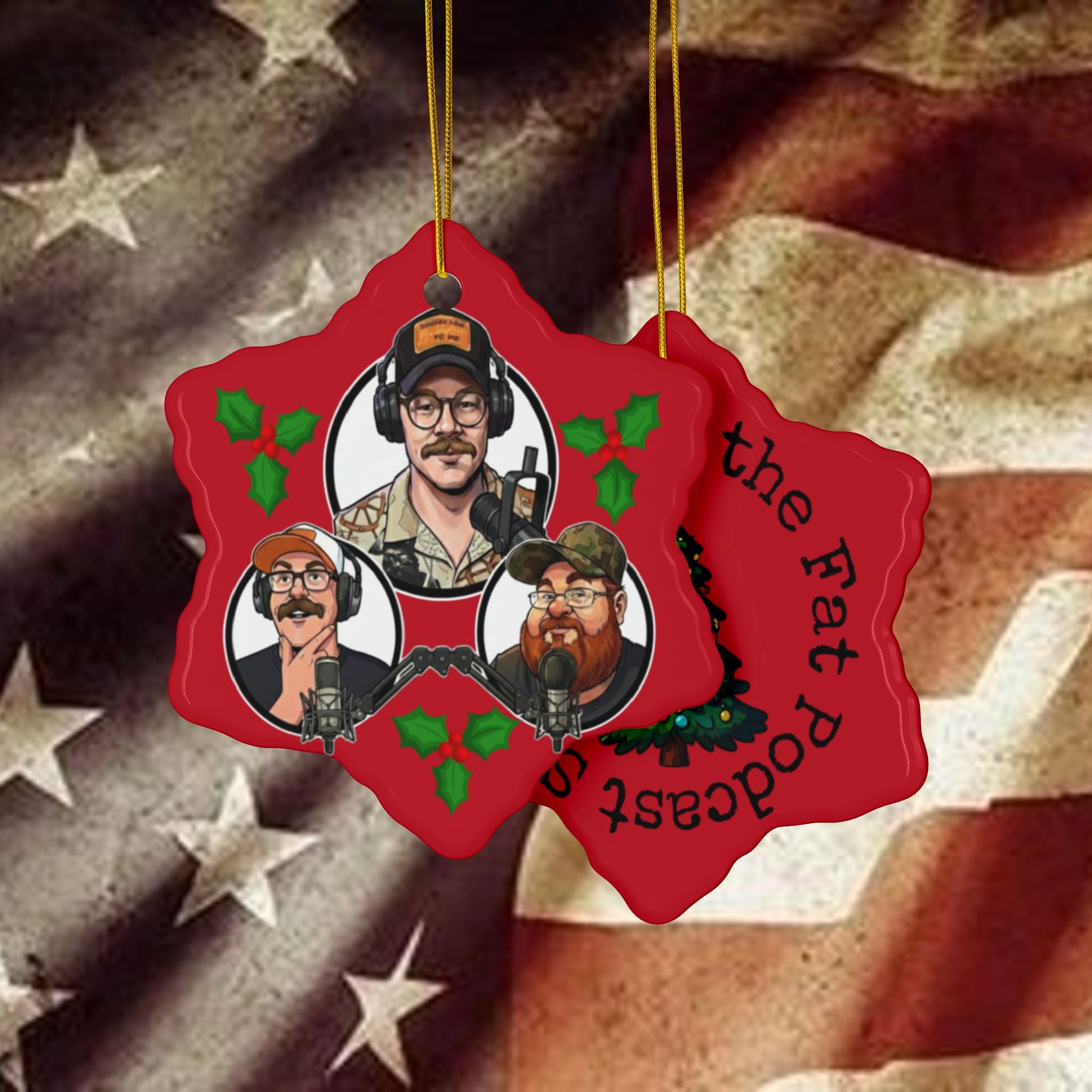 Ceramic Ornament — “Chewing the Fat Podcast” Double-Sided Christmas Tree Design